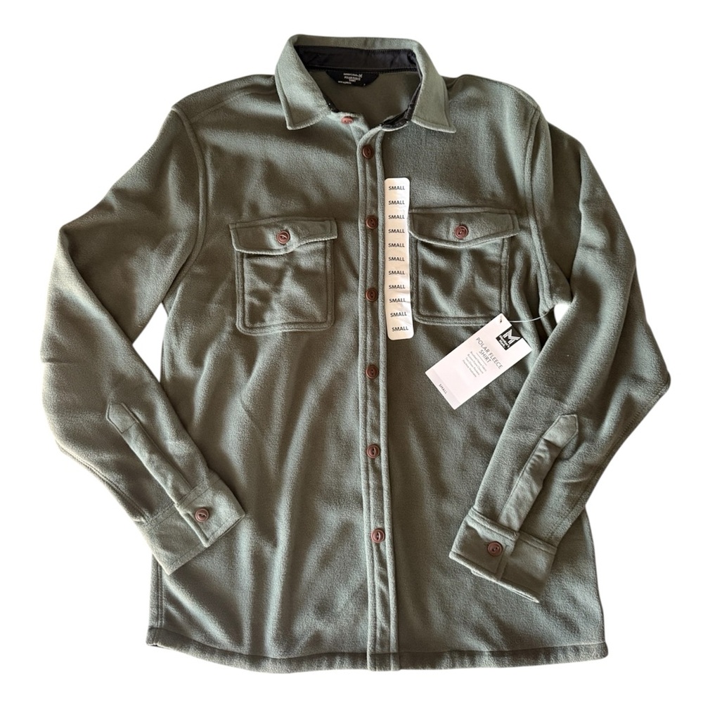 Olive Green Button-Up Fleece Oversirt with Chest Pockets